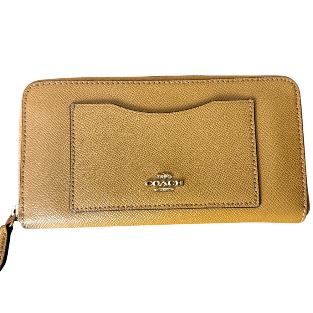 Coach Crossgrain Leather Accordion Zip Wallet Tan Gold Hardware